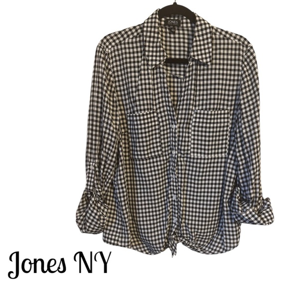 Jones New York Tops - SPRING/SUMMER Jones New York Black/White Checkered Top LARGE    #F